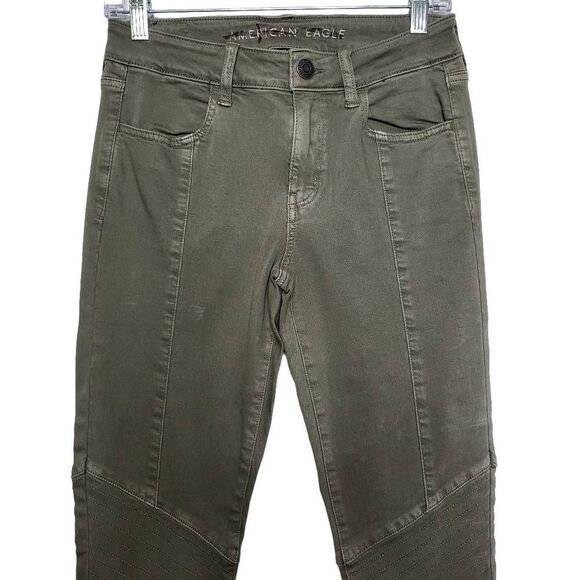 New American Eagle Super Stretch Jegging Olive Green Zippered Ankles 8 X-Long - Picture 3 of 10